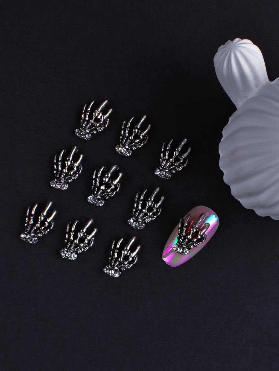 Skeleton-Hand Nail Charm Set - 10 Pieces