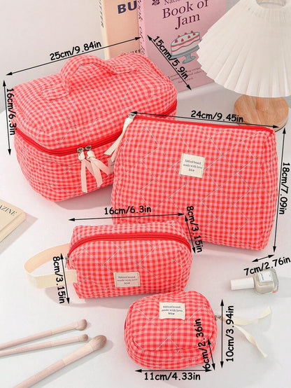 Quilted Gingham Travel Toiletry Organizer