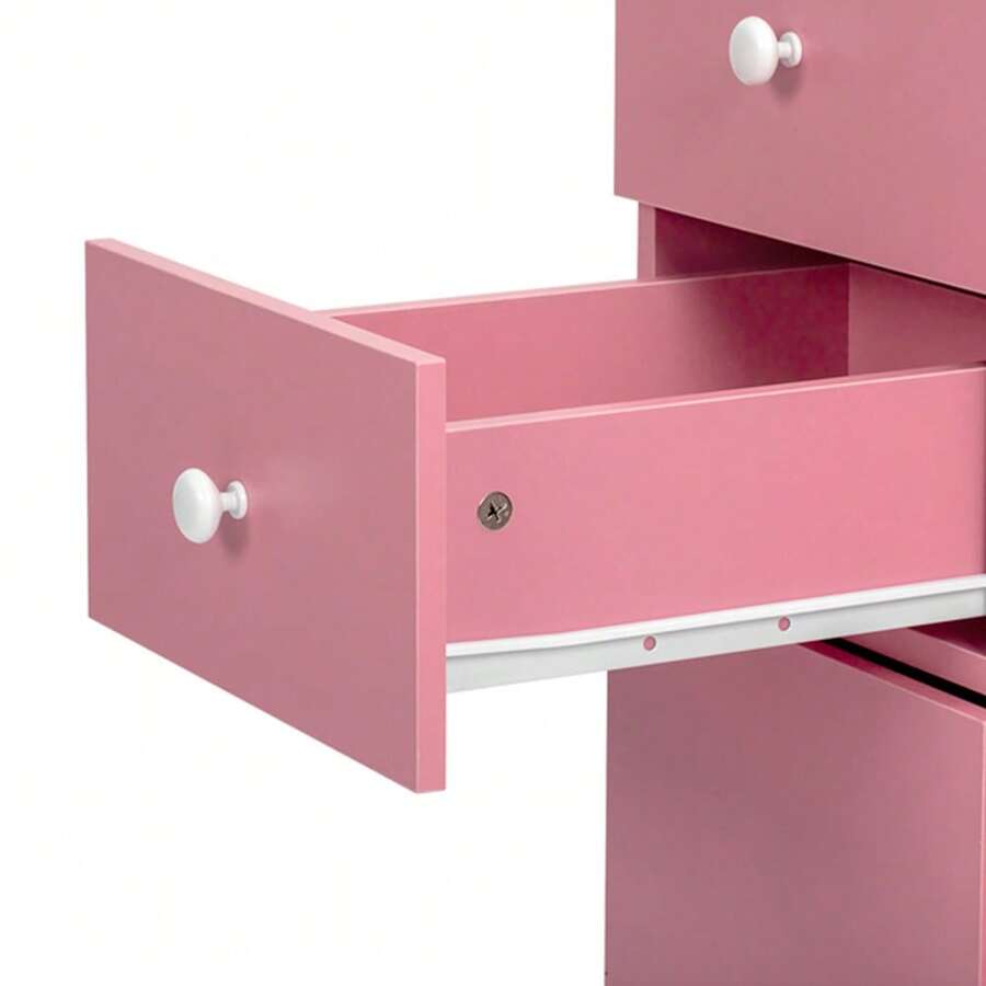 Folding Pink Nail Desk with Storage