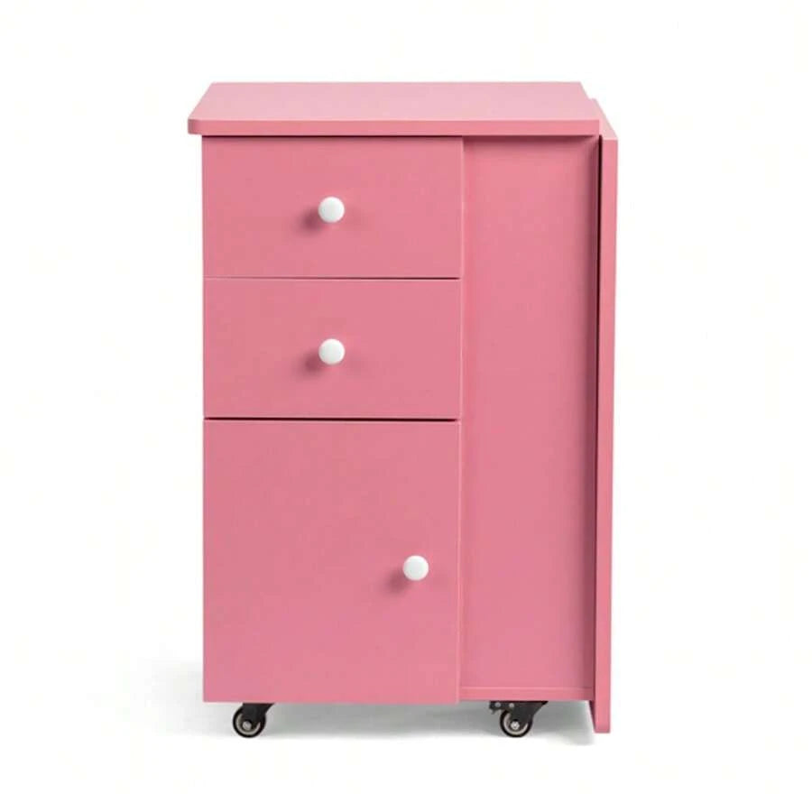 Folding Pink Nail Desk with Storage