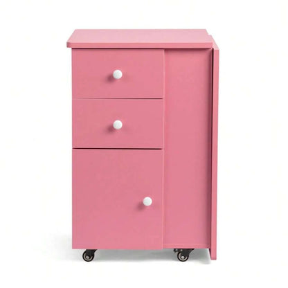 Folding Pink Nail Desk with Storage