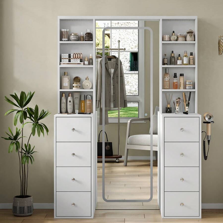 65-Inch Lighted Makeup Vanity with Mirror and Storage