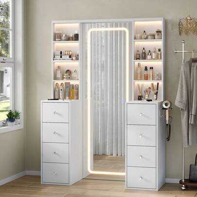 65-Inch Lighted Makeup Vanity with Mirror and Storage