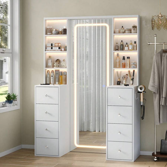65-Inch Lighted Makeup Vanity with Mirror and Storage