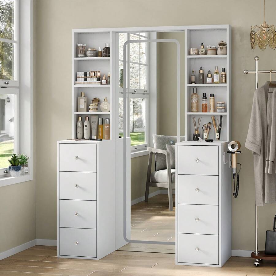 65-Inch Lighted Makeup Vanity with Mirror and Storage