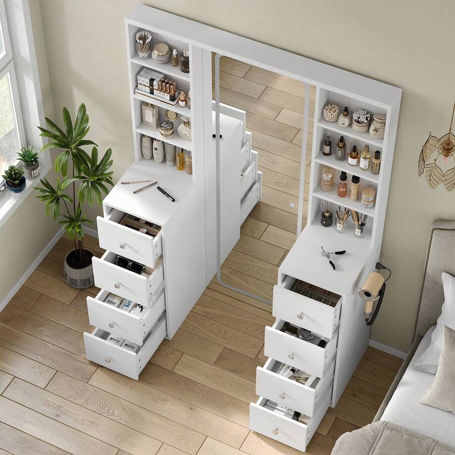 65-Inch Lighted Makeup Vanity with Mirror and Storage