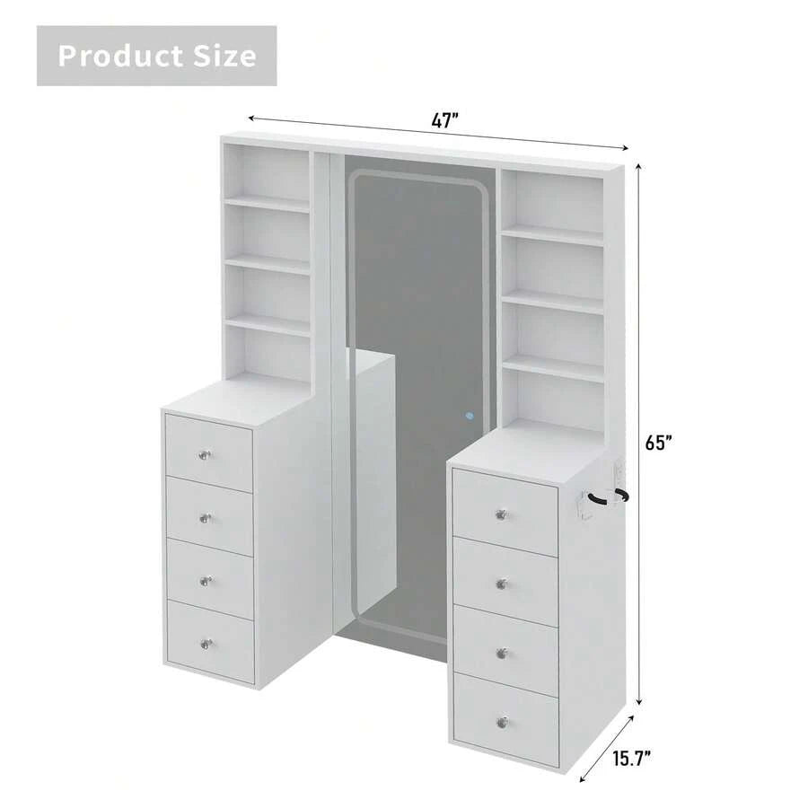 65-Inch Lighted Makeup Vanity with Mirror and Storage