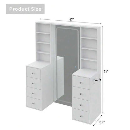 65-Inch Lighted Makeup Vanity with Mirror and Storage