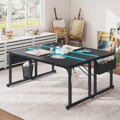 63-Inch Computer Desk with LED Lights and Storage