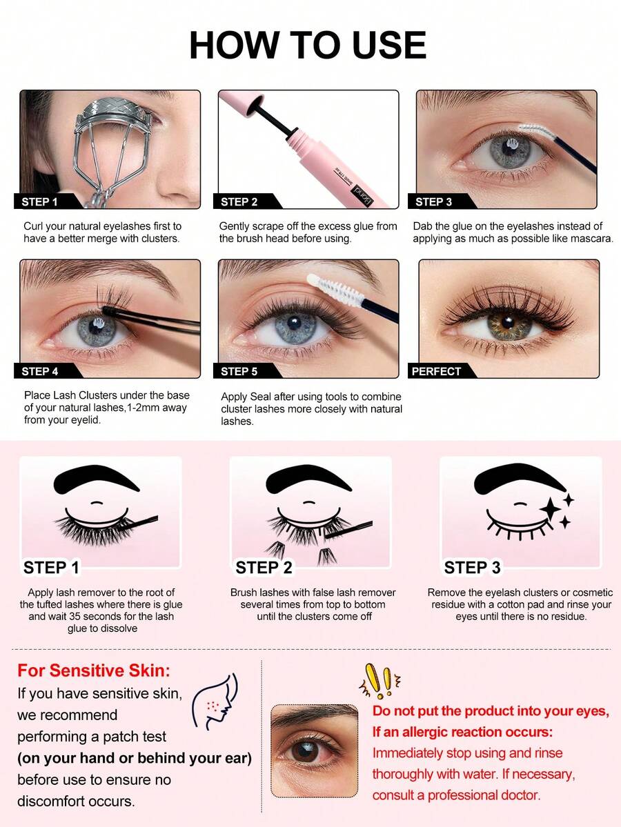 Waloshow Bond And Seal, Remover, 10ml Individual Lashes Glue And Seal, Eyelashes Applicator, 2 In1 Cluster Bond And Seal,Eyelashes Brush, Glue For Cluster Lashes, Tweezers, Bond For Clusters, Lashes Bond & Seal, Eyelashes Glue, Eyelash Extension Tool.