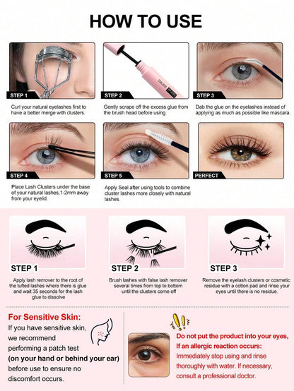 Waloshow Bond And Seal, Remover, 10ml Individual Lashes Glue And Seal, Eyelashes Applicator, 2 In1 Cluster Bond And Seal,Eyelashes Brush, Glue For Cluster Lashes, Tweezers, Bond For Clusters, Lashes Bond & Seal, Eyelashes Glue, Eyelash Extension Tool.