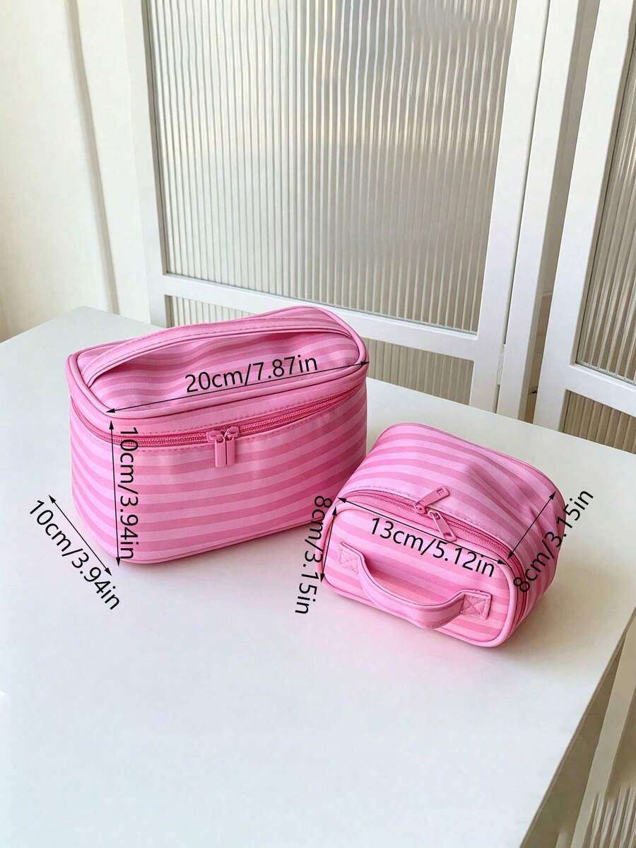 Pink Striped Makeup Organizer with Mirror