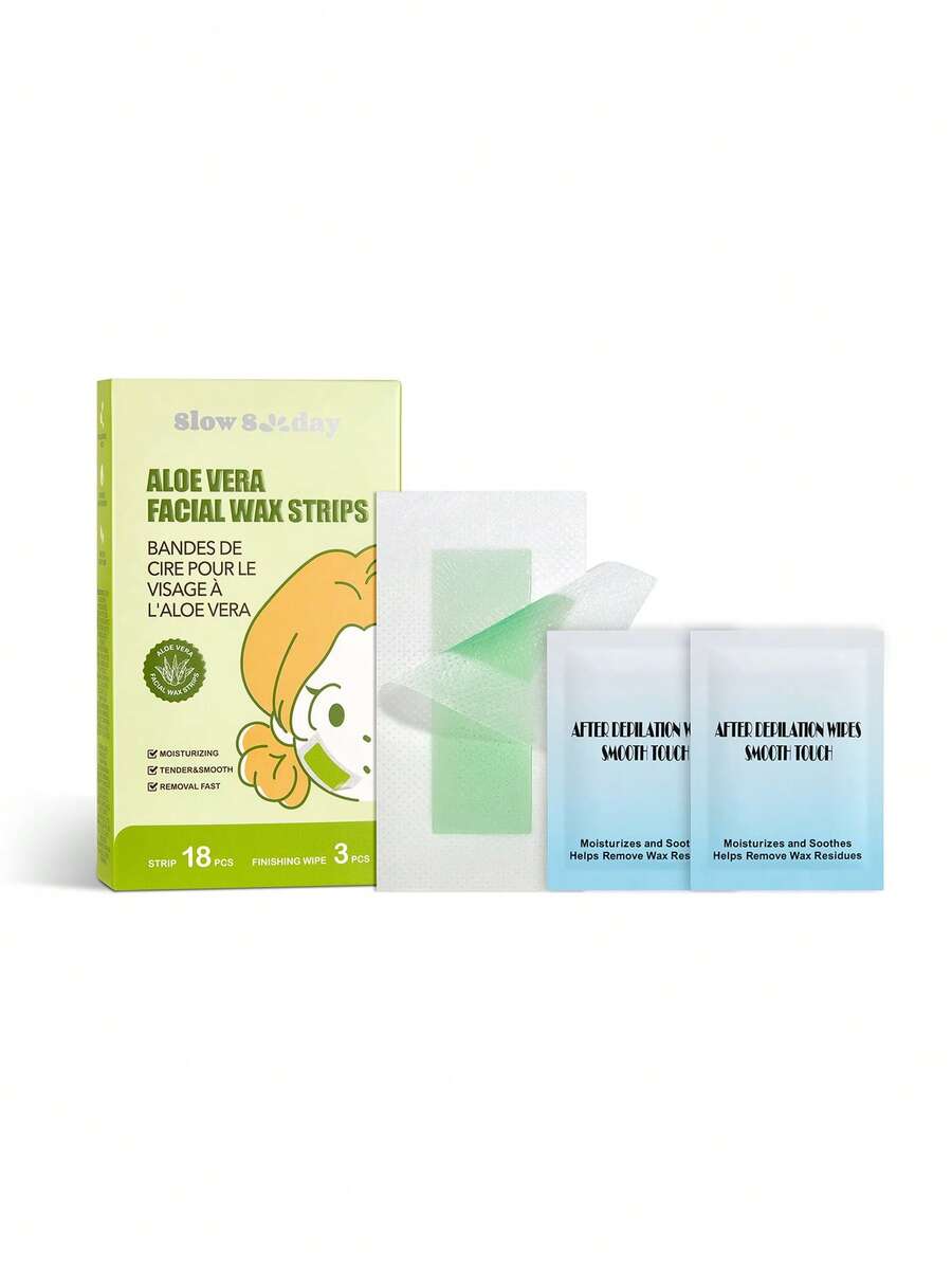 SlowSunday Aloe Vera Facial Wax Strips, Wax Hair Removal, With Oil Pack To Removes Residue, For Lips & Body & Legs & Arms, Skin & Body Care, Easy To Operate & User‑Friendly, Suitable For Summer & Autumn, Halloween