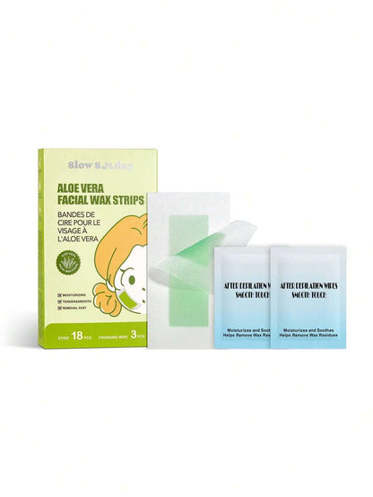 SlowSunday Aloe Vera Facial Wax Strips, Wax Hair Removal, With Oil Pack To Removes Residue, For Lips & Body & Legs & Arms, Skin & Body Care, Easy To Operate & User‑Friendly, Suitable For Summer & Autumn, Halloween