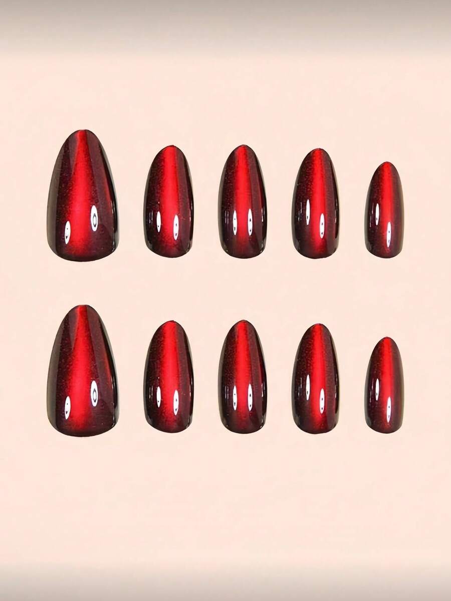 Black-to-Cherry Cat-Eye Almond Press-On Nail Set