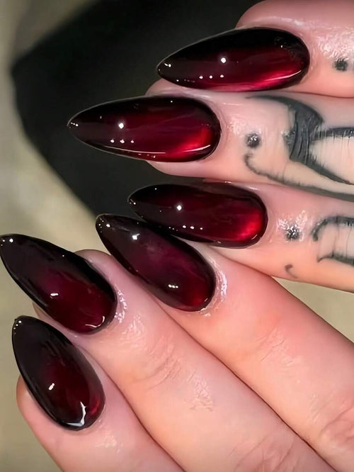 Black-to-Cherry Cat-Eye Almond Press-On Nail Set