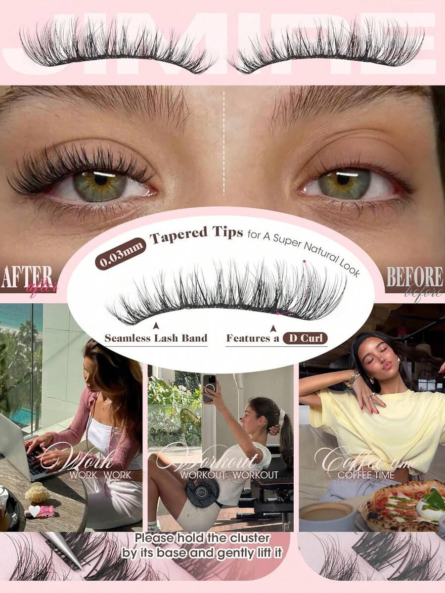 Natural Eyelash Clusters, Fine Dense Eyelash Clusters, Cat Eye Clusters, Eyelash Extension Natural Effect 10-16mm Pre-Mapped Eyelash Clusters, Single Eyelash Clusters, Eyelash Clusters