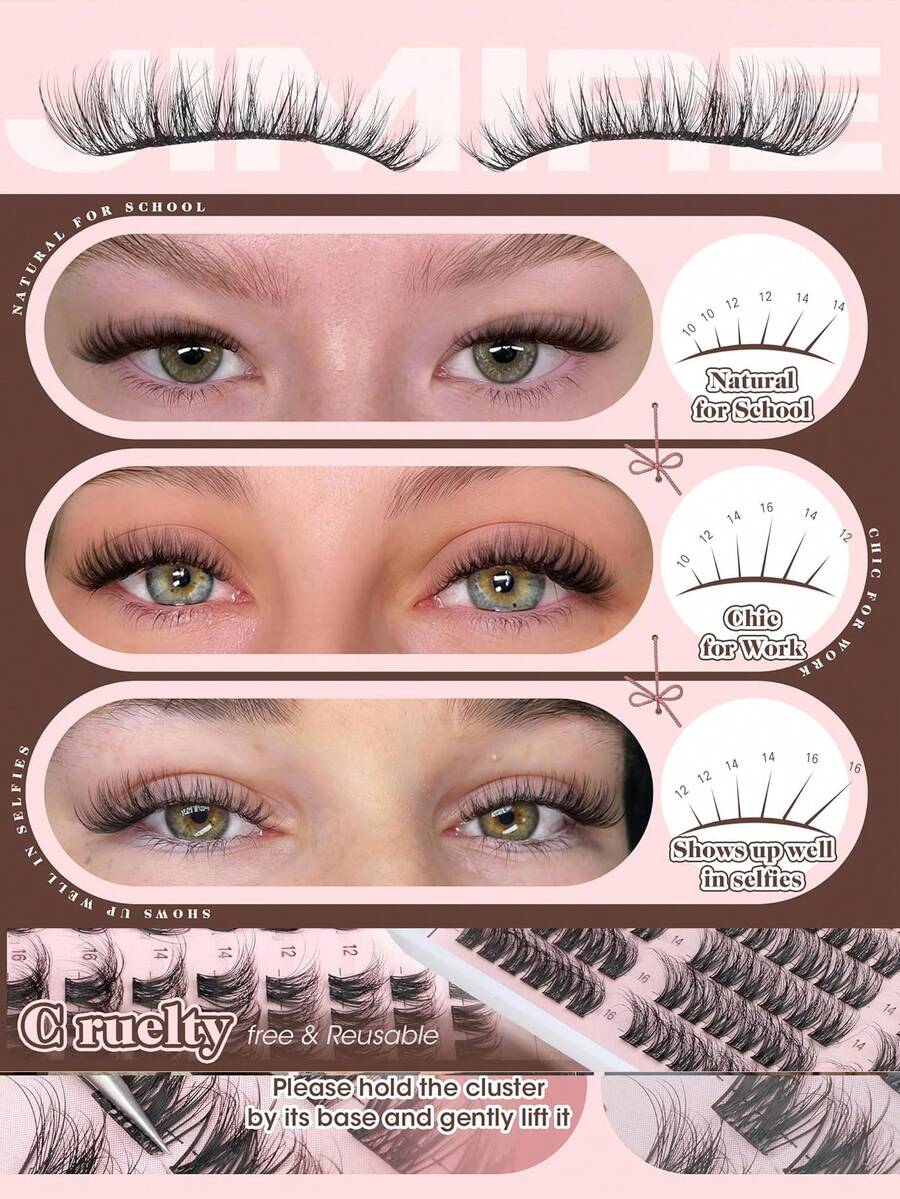 Natural Eyelash Clusters, Fine Dense Eyelash Clusters, Cat Eye Clusters, Eyelash Extension Natural Effect 10-16mm Pre-Mapped Eyelash Clusters, Single Eyelash Clusters, Eyelash Clusters