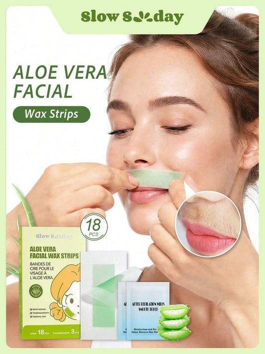 SlowSunday Aloe Vera Facial Wax Strips, Wax Hair Removal, With Oil Pack To Removes Residue, For Lips & Body & Legs & Arms, Skin & Body Care, Easy To Operate & User‑Friendly, Suitable For Summer & Autumn, Halloween