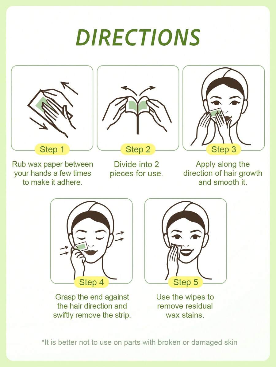 SlowSunday Aloe Vera Facial Wax Strips, Wax Hair Removal, With Oil Pack To Removes Residue, For Lips & Body & Legs & Arms, Skin & Body Care, Easy To Operate & User‑Friendly, Suitable For Summer & Autumn, Halloween
