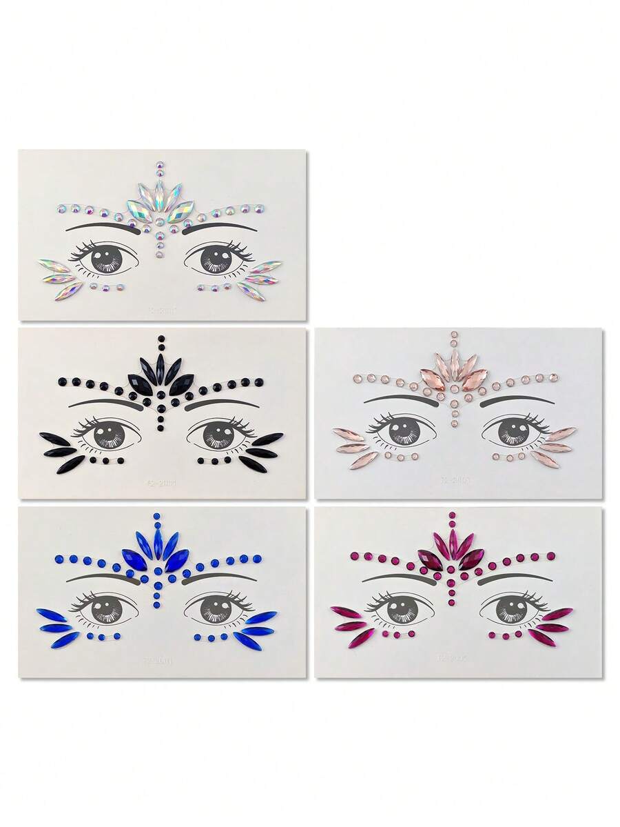 Self-Adhesive Face and Body Gem Sticker Set - 5 Sheets