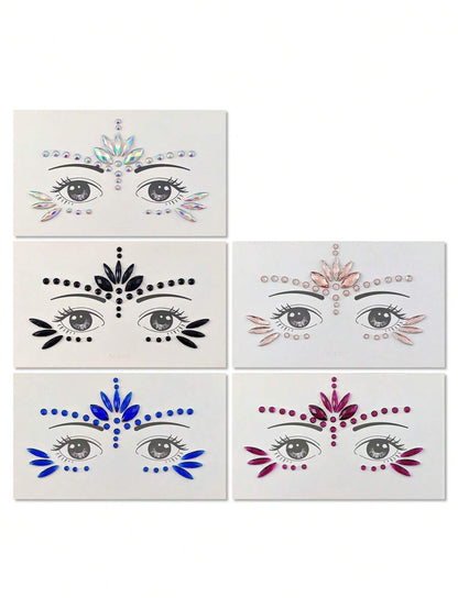 Self-Adhesive Face and Body Gem Sticker Set - 5 Sheets
