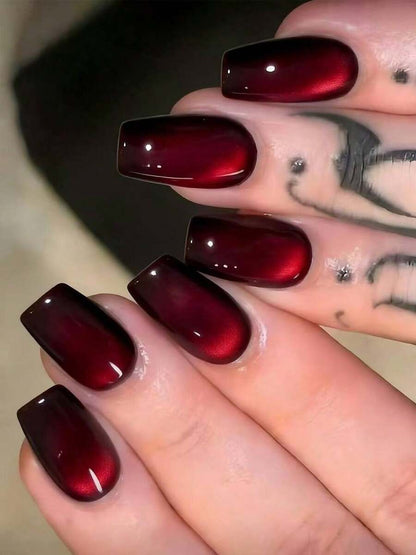 Black-to-Cherry Cat-Eye Almond Press-On Nail Set