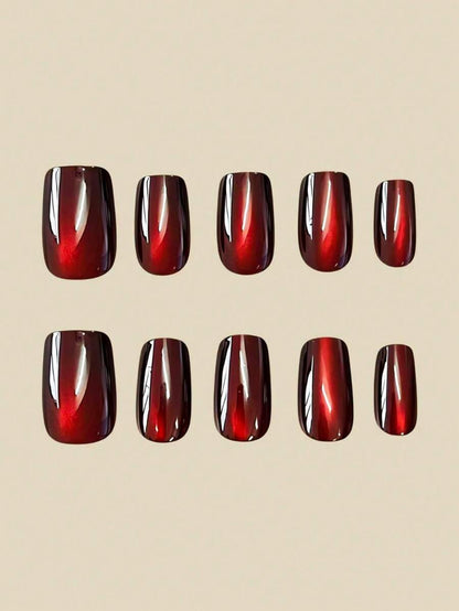 Black-to-Cherry Cat-Eye Almond Press-On Nail Set