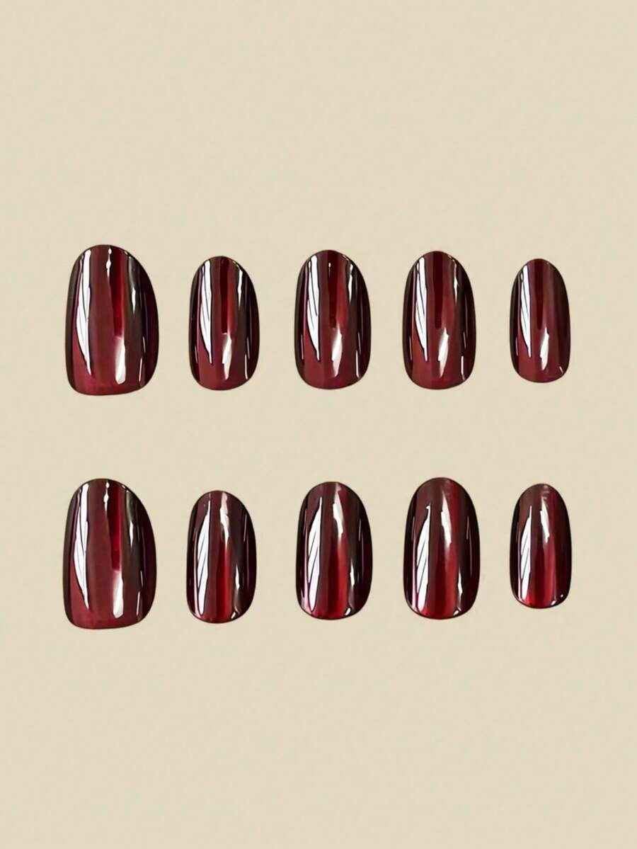 Black-to-Cherry Cat-Eye Almond Press-On Nail Set