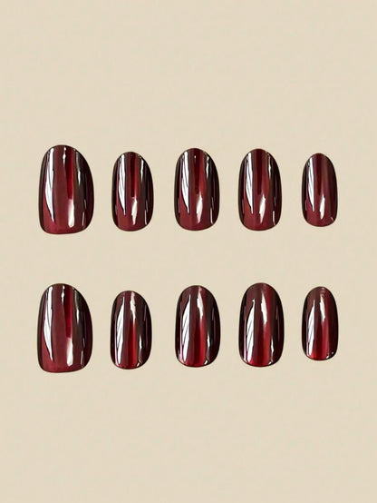 Black-to-Cherry Cat-Eye Almond Press-On Nail Set