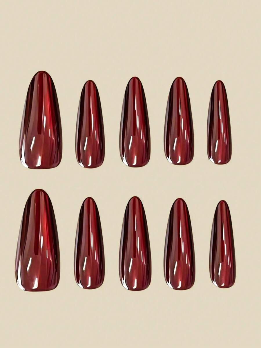 Black-to-Cherry Cat-Eye Almond Press-On Nail Set