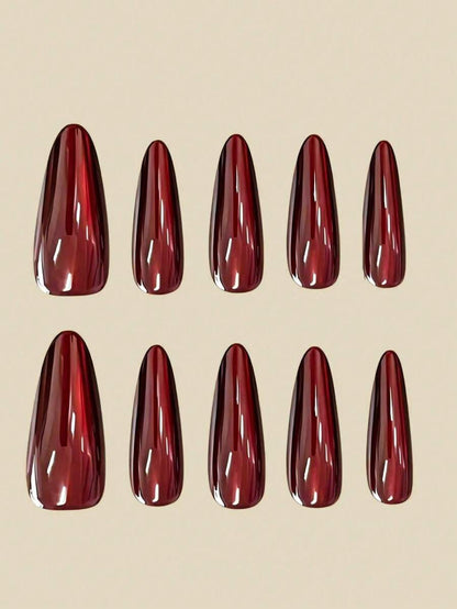 Black-to-Cherry Cat-Eye Almond Press-On Nail Set