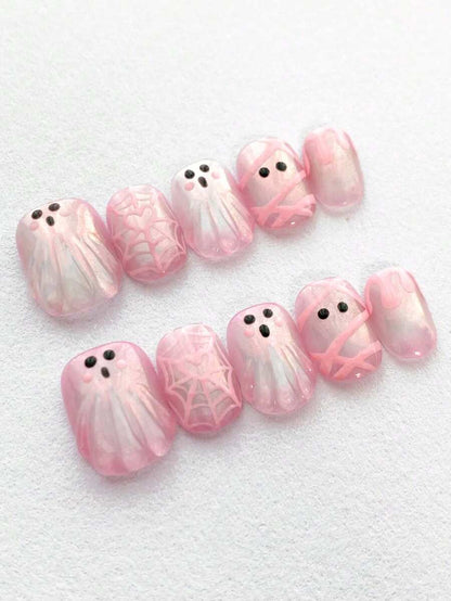 Pink Ghost and Spiderweb Press-On Nail Set