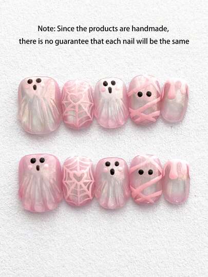 Pink Ghost and Spiderweb Press-On Nail Set