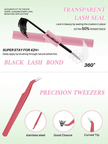 640pcs Mixed DIY Eyelash Extension Kit, High Capacity Individual Lashes, 9-16mm Mixed D-Curl Effect, Natural Lightweight, Soft & Comfortable, Long-Lasting. Kit Includes Lash Glue, Tweezers And Lash Brush. Eyelash Cluster Set, Eyelashes, False Lashes