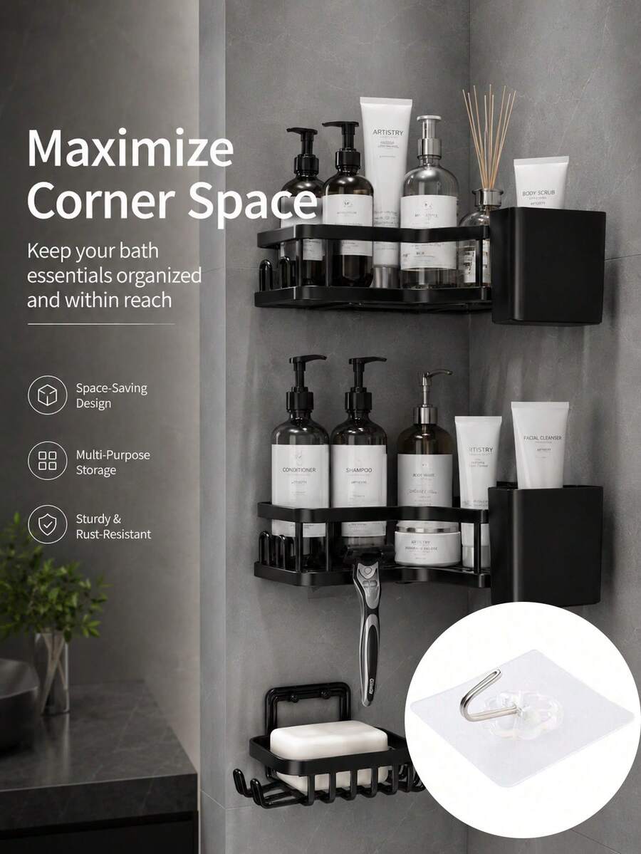3-Piece Corner Shower Caddy and Soap Dish Set