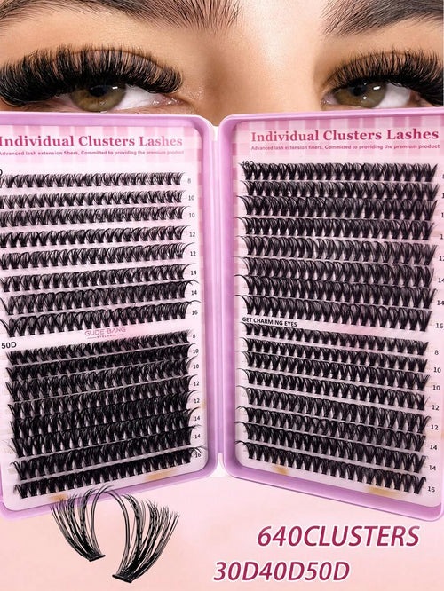 640pcs D Curl Single Cluster False Eyelashes, 10-16mm Mixed Length Tray, Large Capacity 10D/20D Mixed Style Segmented Eyelash Book, D Curl Eyelashes, Thick And Long, Suitable For Daily Home Wear, Easy To Use, Single Cluster False Eyelashes