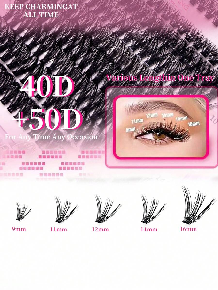 640pcs D Curl Single Cluster False Eyelashes, 10-16mm Mixed Length Tray, Large Capacity 10D/20D Mixed Style Segmented Eyelash Book, D Curl Eyelashes, Thick And Long, Suitable For Daily Home Wear, Easy To Use, Single Cluster False Eyelashes