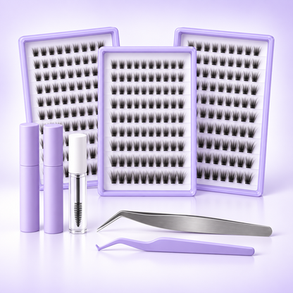 Complete lash cluster kit in a clean symmetrical catalog display